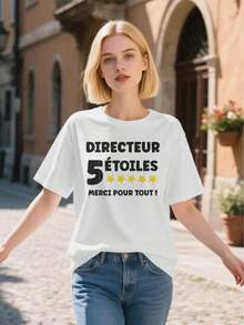 Camiseta Gráfica para Mujer "Director de 5 Estrellas: Gracias por Todo, Super Director" - Camiseta Casual de Corte Holgado con Logotipo Aplicado, Diseño de 5 Estrellas y Texto de Director, Lavable a Máquina, Top para Todas las Temporadas para Lograr Éxitos Profesionales (Chino e Inglés)blusas para mujer>ropa - Blanco - Ver 3