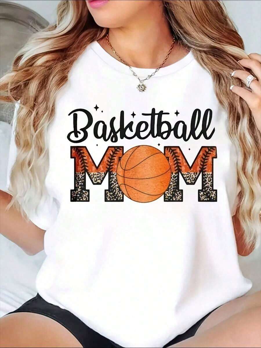 Camiseta gráfica de "Mamá de baloncesto" para mujeres, regalo para aficionados al deporte, padres de jugadores, uso casual. Es una camiseta perfecta para regalar a amigos y familiares en cualquier fiesta u ocasión festiva, 220g - Blanco - Ver 1