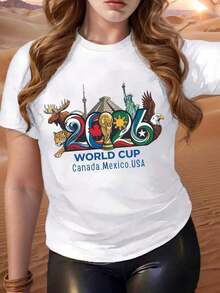 2026 World Cup Canada Mexico Usa Graphic Design Summer Wear Gift For Soccer Fans,Women's Plus-Size T-Shirt, 2026 World Cup T-Shirt, Short-Sleeved Top, Comfortable To Wear With Low-Elasticity Pure Cotton Fabric, Everyday Outdoor Casual T-Shirt, The Best Choice For Gifting (S-5XL). - Blanco - Ver 5
