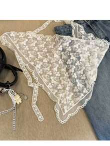 1 pieza Falda midi transparente con bordado floral de encaje de unicolor y pañuelo triangular, primavera/verano - Multicolor - Ver 3