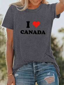 Casual Essential (YS031673) Camiseta estampada con diseño del Día de Victoria de Canadá, camiseta casual de cuello redondo, camiseta de manga corta para vacaciones de primavera/verano, ropa deportiva para mujer, ropa nueva para mujer, lavable a máquina, algodón suave para uso diario en verano. - Albaricoque - Ver 9