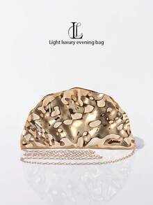 Bolso de mano de estilo retro con diseño en forma de abanico para mujer, cartera de embrague de metal adecuada para ocasiones formales, fiestas, bailes, cócteles, bolso de hombro único diseñado específicamente para mujeres - Dorado - Ver 2
