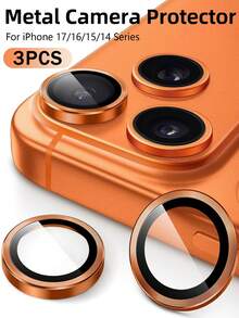 3pcs Orange Anti-Scratch High-Definition Single Lens Screen Protector, Suitable For IPhone 17 Pro Max/17 Pro/16/16 Plus/15 Pro/15 Pro Max/14 Pro/14 Pro Max. Super Hard 9H Tempered Metal Camera Lens Protector, Ultra-Thin Lens Rim, Precise Fit, Easy Installation, Comprehensive Scratch And Impact Protection, High Lens Coverage - Orange - View 17