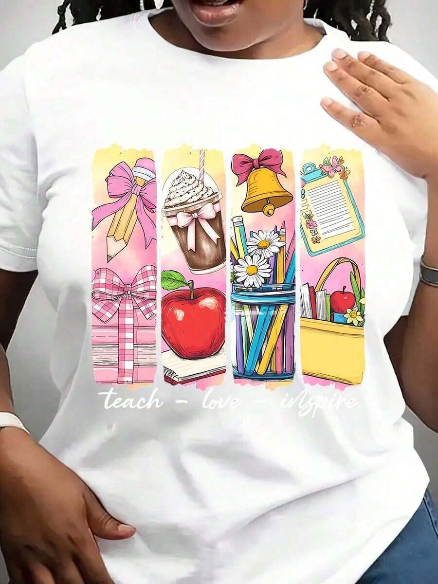 Camiseta Retro para Maestros, Camiseta Coqueta para Maestros, Enseña, Amaba, Inspira, Regalo de Agradecimiento para Maestros, Camiseta para el Último Día de Clases, Camiseta para Regreso a Clases - Blanco - Ver 1