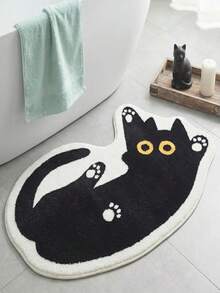 1 pieza Alfombra con forma de gato negro de cachemira sintética, alfombra de felpa suave, decoración de habitación, suministros para el hogar, felpudo, alfombra de sala de estar, alfombra de cocina, decoración del hogar, decoración de dormitorio, decoración de baño, fácil de limpiar - gato negro - Ver 5