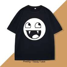 Divertidas camisetas con emojis para hombre y mujer, camisetas de manga corta de algodón puro de alta calidad y a la moda, de estilo urbano informal y holgado. - Negro - Ver 2