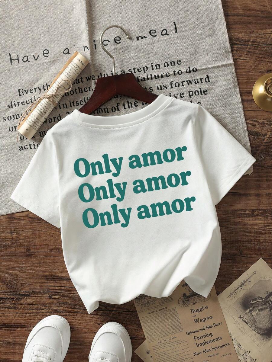 Baby Boy Simple Text Graphic T-Shirt, Soft And Breathable Casual Top Suitable For Summer - White - View 1