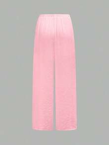 Pantalones anchos de verano para mujer con cintura anudada y unicolor - Rosa - Ver 4