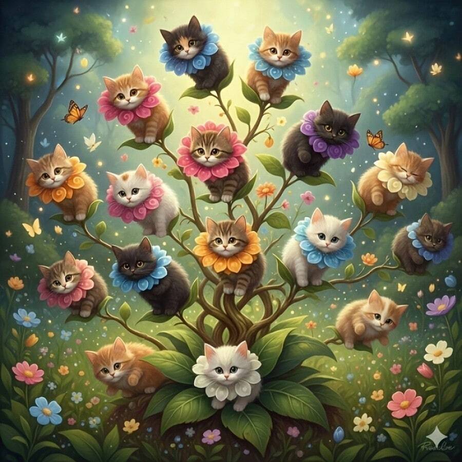 5D钻石画套装,森林花猫图案,圆形马赛克人造钻石画,钻石艺术工艺品,可用于墙面装饰、艺术品制作,适合圣诞节、万圣节、感恩节等节日。 - 圓鑽 - 查看 1