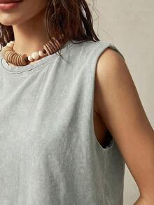 Top sin mangas de cuello redondo para vacaciones de mujer - verde menta - Ver 4