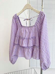 Blusa con volantes en el bajo, nueva llegada de otoño para mujer - Morado - Ver 3