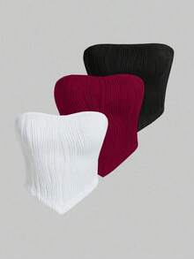 Top bustier asimétrico con textura lisa para mujeres - Multicolor 3 - Ver 3