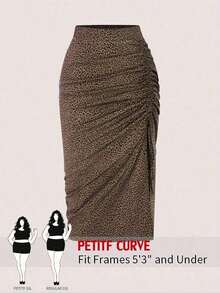 Falda informal con abertura lateral, cintura con cordón y efecto estilizante, talla grande, para vacaciones, talla petite - Marrón - Ver 9