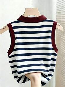 Camiseta de mujer con efecto de mezclilla, estampado, botones y escote medio minimalista - Multicolor 12 - Ver 2