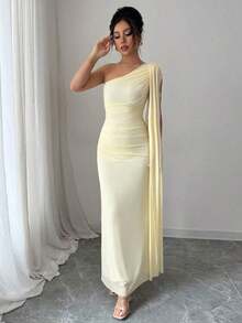 Vestido largo ajustado de mujer de color amarillo claro, moda para primavera/verano - Amarillo - Ver 3