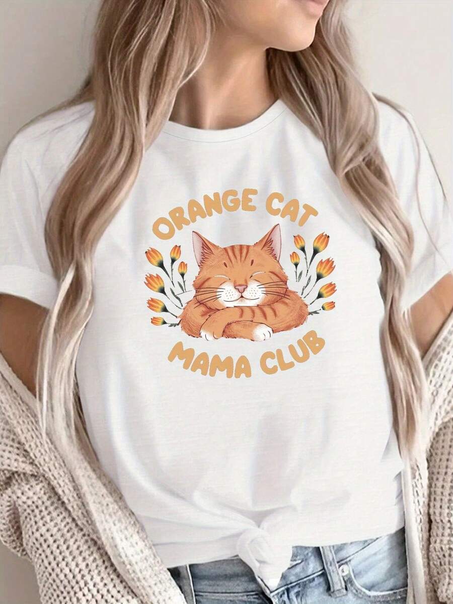 Camiseta cómoda para mujer del Club de Mamás de Gatos Naranjas - Blanco - Ver 1