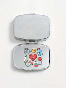 Square Pill Box With Capsule, Tablet, Letter, And Medicine Bottle Patterns, Portable Pill Storage Compartment, Mini Metal Storage Box, Portable Jewelry And Pill Box, Travel Pill Box, Large Compartment, Weekly Pill Organizer, Suitable For Daily Medication And Vitamins, Essential For Doctors And Nurses, Emergency Needs, Travel, Hiking Emergency Rescue, Personalized Creative Gift With Cartoon Logo - Multicolor - View 5