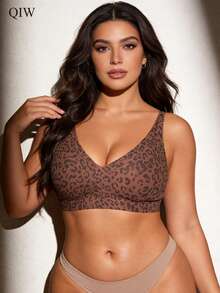 1pc Plus Size Women's Leopard Print Seamless Comfortable Backless Camisole Lingerie For Home And Casual Wear - Brown - View 5