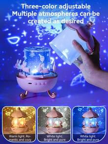 1pc OneFire Music Box Star Projector Night Light, RGB Ambient Lamp, Comes With 6 Projection Slides And Bluetooth Speaker, Creative Gift For Children And Girls Bedroom Decor - View 12
