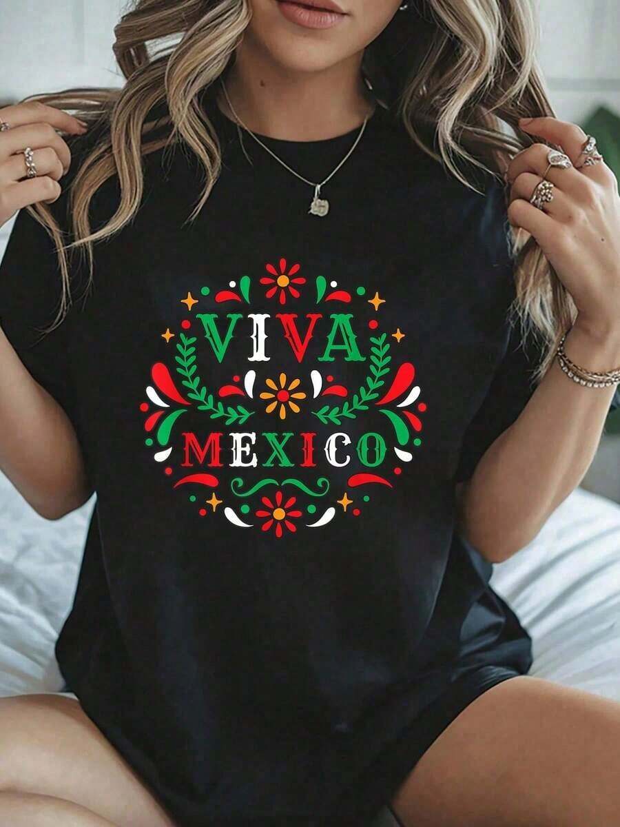 Women's Cinco De Mayo Viva Mexico Let's Fiesta Mexican Party T-Shirt For Women, Kids And Men - 100% Women's Graphic Tees, Casual Everyday Summer Wear - 黑色 - 查看 1