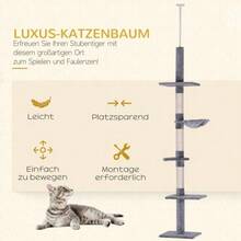 Tall, Height-Adjustable, Sturdy Cat Tree With Sisal Posts, Grey, 40 X 34 X 230-260 Cm - Grey - View 4