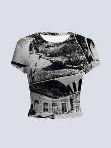 Áo croptop tay ngắn in họa tiết hoa ly retro dành cho nữ, kiểu dáng ôm sát, cổ tròn, thích hợp mặc hàng ngày, phong cách cottagecore, đi chơi mùa hè, đi nghỉ mát, quà tặng cho người yêu hoa. - trắng - Xem 2