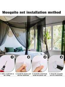 4-Post Bed Canopy, 4-Door Mosquito Net, Mosquito Net Bed Cover, Ceiling Hanging Mosquito Net, Round Dome Mosquito Net Single Door, Home Bedroom Palace Style Mesh Curtain, Mesh Bed Cover, Princess Bed Canopy Mosquito Net - Multicolor - View 3