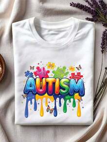 Women's Short-Sleeved T-Shirt With Round Neck, Printed Design, Made Of 100% Pure Cotton Fabric, Soft And Drapey, Suitable For Daily Wear, Office, School, Vacation, Camping, Versatile Style, Short Sleeves Make Your Summer More Vibrant And Colorful. - 白色 - 查看 1