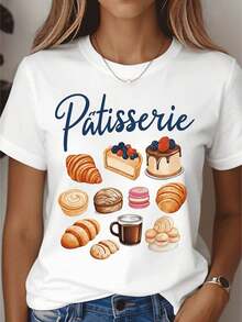 Camiseta de poliéster de manga corta y cuello redondo para mujer |   Pastelería, Panadería, Postre, Impresión Artística |   Ropa Casual para Panaderos y Amantes de los Dulces |   Diseño Suave y Cómodo, el Mejor Regalo para el Año Nuevo 2026, San Valentín y el Día de la Madre en Verano - Blanco - Ver 6