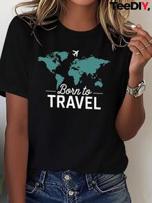 Camiseta suave para mujer con mapa del mundo para amantes de los viajes - Negro - Ver 1