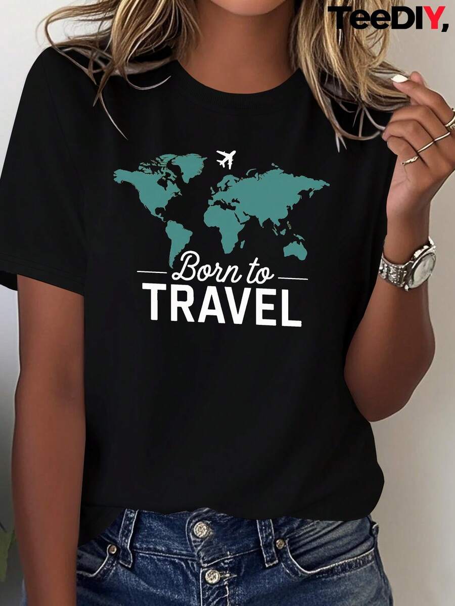 Camiseta suave para mujer con mapa del mundo para amantes de los viajes - Negro - Ver 1