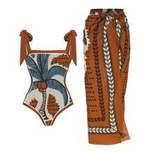 Women's One-Piece Swimsuit, Sexy Bikini With Long Lace-Up Skirt, Three-Piece Set. - 復古褐色 - 查看 1