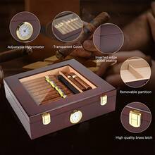 Caja de puros de madera con tapa, caja termostática y humidificadora, transparente con pantalla de vidrio, caja de puros en stock - color sólido - Ver 2