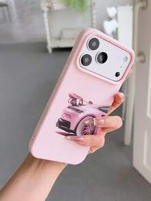 1pc Fashionable Pink Sports Car Pattern Liquid Silicone Soft Phone Case, Shock-Proof Protective Cover Compatible With Apple 11/12/13/14/14Plus/15/15Plus/16/16Plus/7/8Plus/17/17Pro - Multicolor - View 4