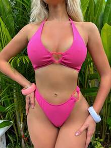 Shengyuanfa Nuevo Traje de Baño de Dos Piezas en Tela Especial con Forma de Corazón - Rosa Fucsia - Ver 11