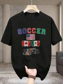 Camiseta de Fútbol 2026 USA Canadá México |       Camiseta Unisex para Fanáticos con Diseño de Bandera, Ropa Cómoda para Entusiastas de la Copa Mundial, Camiseta Gráfica Unisex para Fanáticos del Fútbol, Camiseta Casual para Parejas - Negro - Ver 1
