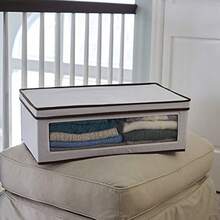 Household Essentials 514 Large Vision Storage Box Natural Canvas with Brown Trim - Blanquecino - Ver 3
