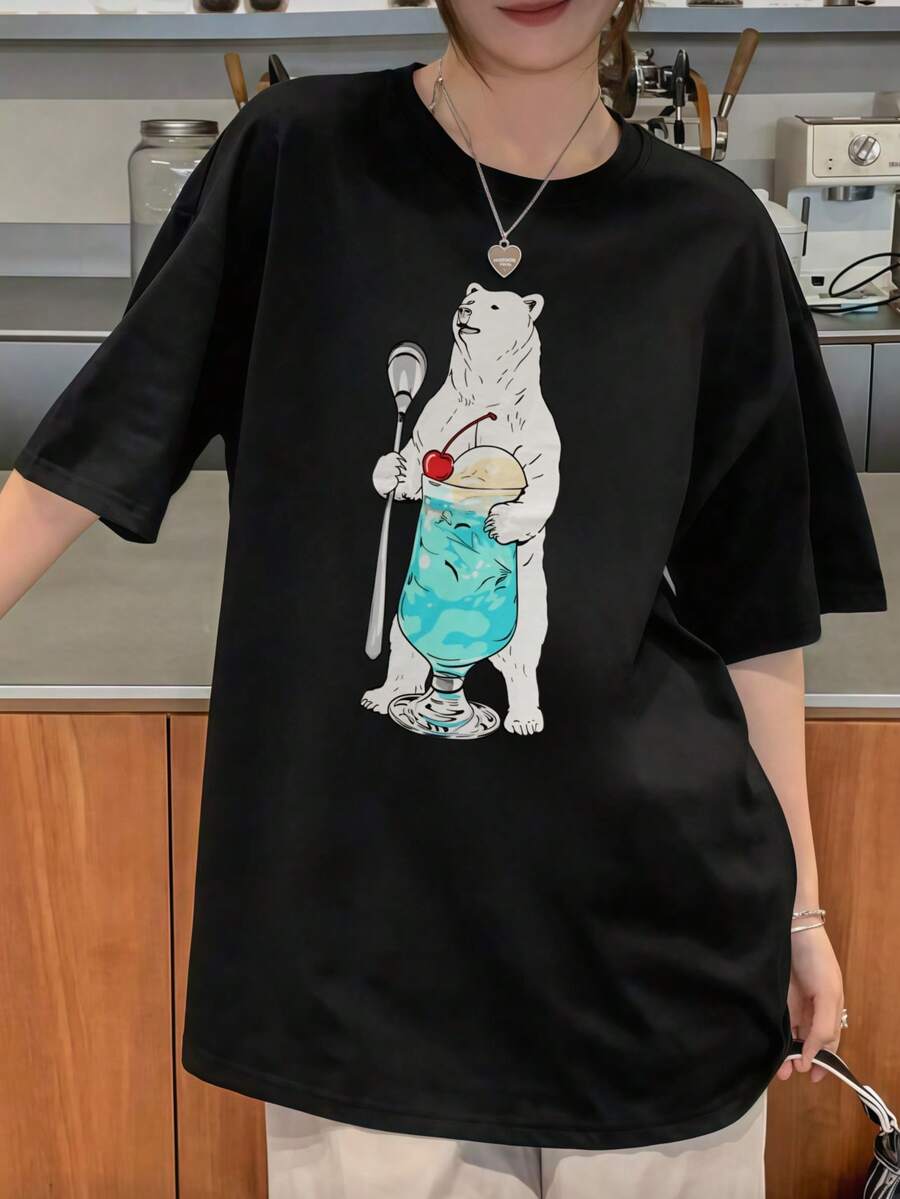200g 100% Cotton T-Shirt, 2026 Summer Fashion Printed Short-Sleeve T-Shirt, Couple Style, Innerwear, Outerwear, Office Casual Round Neck Short-Sleeve Top - màu đen - Xem 1