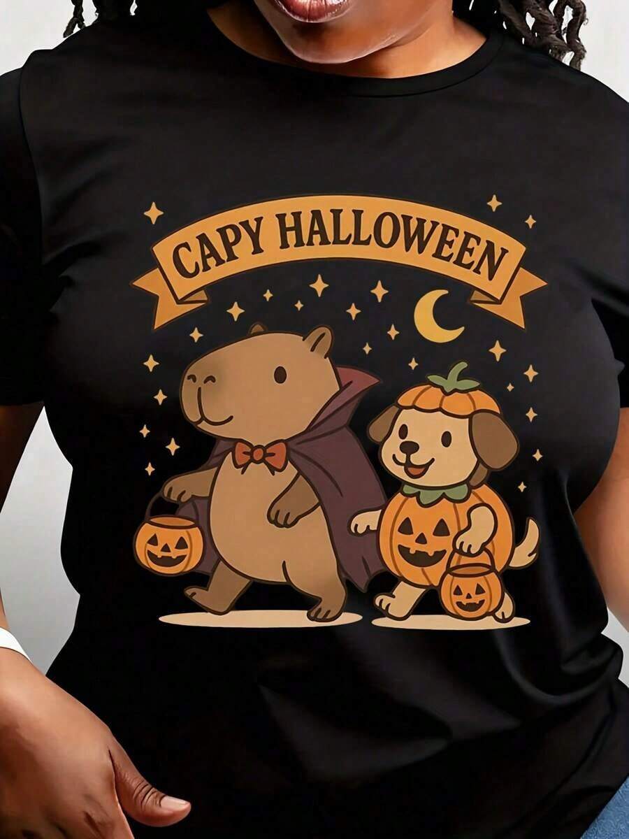 Camiseta Divertida de Capibara para Halloween, Camiseta Retro para Mamá de Perro, Camiseta de Capibara para Mujer, Camiseta Espeluznante, Regalo Acogedor para Mamá de Perro, Camiseta de Capibara para Halloween - Negro - Ver 1