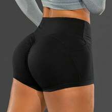 Pantalones cortos de elevación de cadera de cintura alta, pantalones cortos de Fitness sin costuras, elevación de cadera elástica, pantalones de punto deportivos para correr, pantalones de elevación de cadera de moda - B - Ver 2