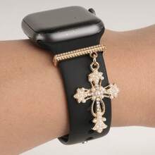 1pc Cross Pearl Decorative Charm Compatible With Apple Watch Band, Alloy Watch Strap Ornament - one-size - View 1