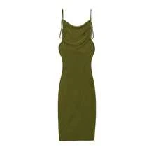 2024 nueva moda de verano vestido Sexy sin tirantes vestido sin tirantes con cuello colgante temperamento - Verde oscuro - Ver 6