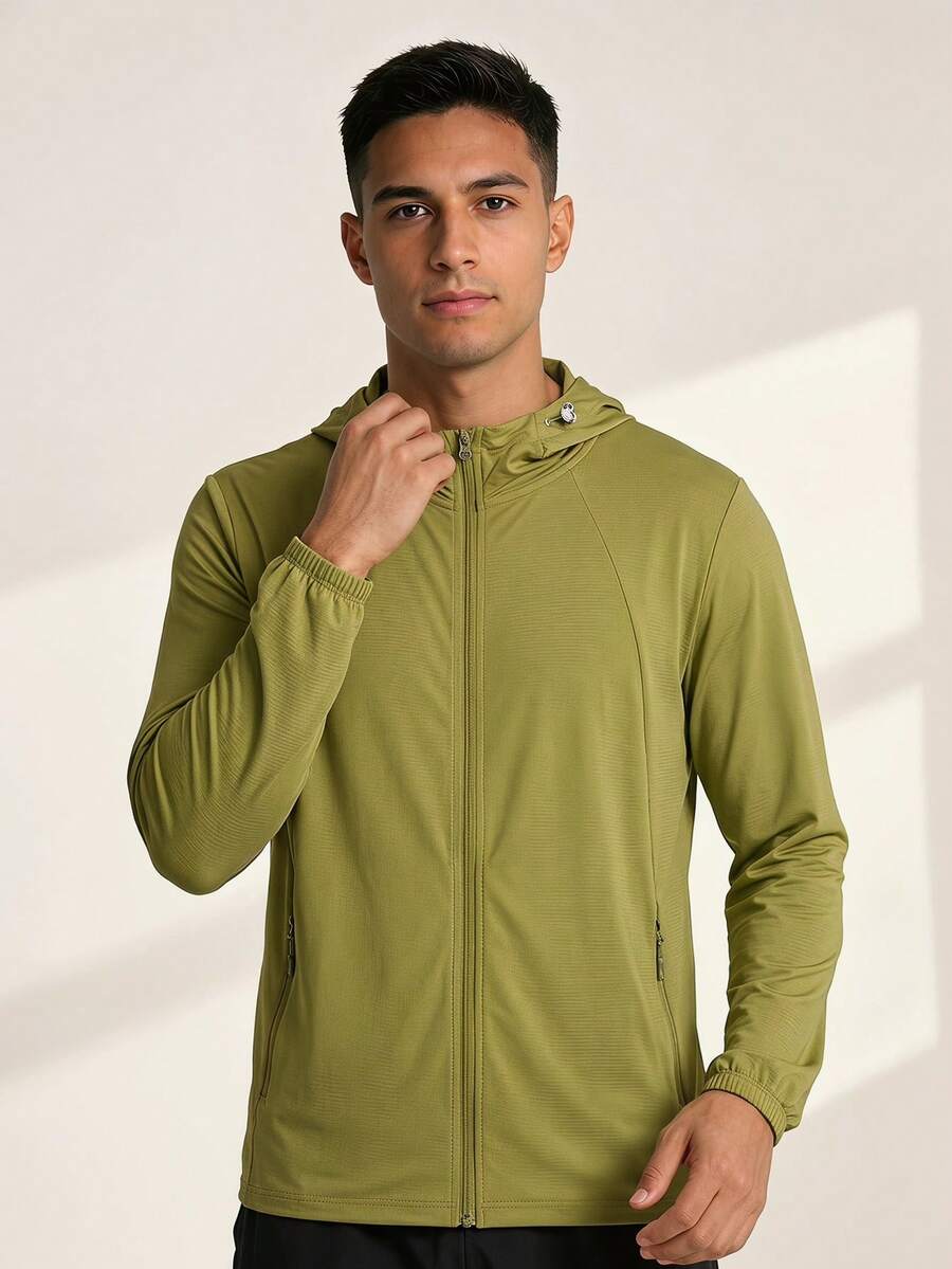 Driftmere Men's Lightweight Breathable Solid Color Loose Fit Jacket For Outdoor Sports, Summer - Mustard Yellow - View 1