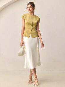 Falda A-Line de color café, elegante y moderna para el día a día, con estilo retro de los 90, adecuada para Navidad, Año Nuevo, San Valentín, fiestas, playa, graduación, moda, carnaval, vacaciones, invitada de boda, salidas, cit - Albaricoque - Ver 3