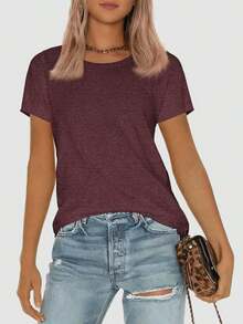 2026 Nueva Moda en Ropa OUTBALL Camisetas de Manga Corta para Mujer, Cuello Redondo, Tops Básicos de Moda, Corte Holgado, Ropa Casual de Verano, Prendas Suaves - rojo oscuro - Ver 5