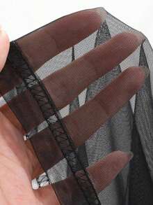Blusa de mujer de unicolor con cuello redondo, manga corta de malla, top de salida de verano transparente - Negro - Ver 9