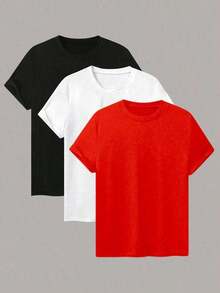 Single Garment, Not A 3-Piece Set. 1 Piece/Set Of Short-Sleeved T-Shirts Suitable For Streetwear. Oversized Round Neck Top For Daily Outings, Camping, Concerts, Hip-Hop, Rock, And Rap Events. Women's Casual T-Shirt Set, Solid Color, Round Neck, Short Sleeves, Versatile - 白色 - 查看 7