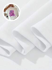 1 Blusa de Mujer, Blusas Hermosas para Mujer, Conjuntos de Ropa para Mujer, Oso Roto 180G, Estampado Grunge de Oso Blanco y Negro, Impresión de Alta Calidad, Cuello Redondo, Corte Holgado Básico, Transpirable, Versátil, Lavable a Máquina, Cómoda, Talla S ~ 3XL, Ideal para Uso Diario Casual, Deportivo, Esencial para el Verano. - Blanco - Ver 7