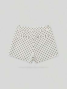 cortos de mujer de estilo retro casual con lunares, adecuados para primavera/verano - Lunares blancos y negros - Ver 2