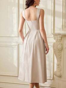 Vestido de mujer elegante y vintage con bolsillos, vestido casual para té, fiesta, vacaciones, verano, para fiesta, boda, graduación, cumpleaños, Pascua y primavera - Albaricoque - Ver 7